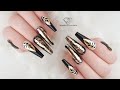 Black and gold nails. Autumn nail art tutorial.