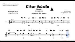 Video thumbnail of "El Buen Rabadán Partitura con Notas y Acordes Flautas, Violín, Oboe Villancico Parrampín"