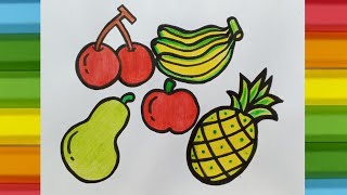 How to draw fruits 🍓🍑 |Simple drawing and colouring|Easy drawing step by step for kids