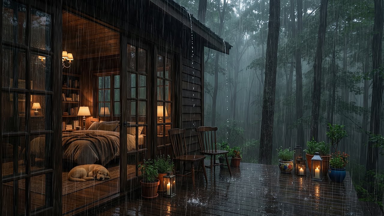 Rain Sounds for Sleeping 🌧️ | Cozy Forest Cabin in Heavy Rain