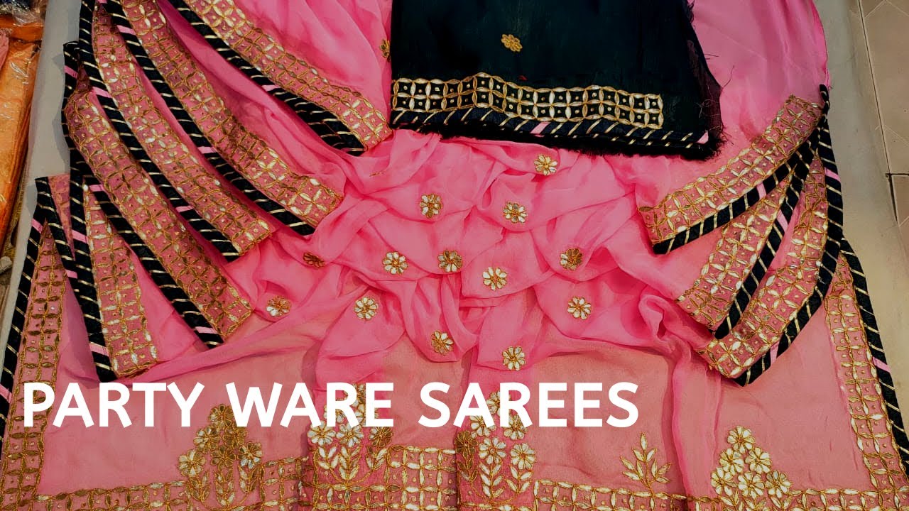 Designer Georgette Gota Patti Work Sarees  Party Ware Heavy Border Sarees Bella Fashion World
