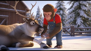 Monkey’s Winter Rescue Mission | Helping a Reindeer in Trouble