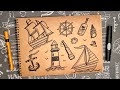 Sea DOODLES l Как нарисовать КОРАБЛЬ, ДЕЛЬФИНА, МАЯК