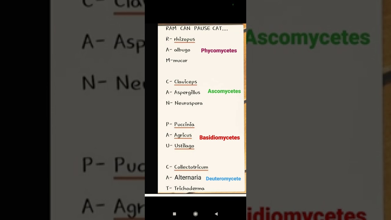 trick/mnemonic to learn fungi trick.                   