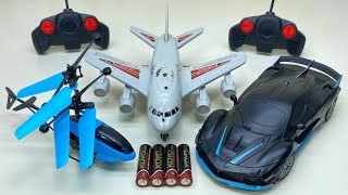 Flying Remote Control RC Helicopter | and 3D Light RC Car with | a380 Model Airline Unboxing,Testing