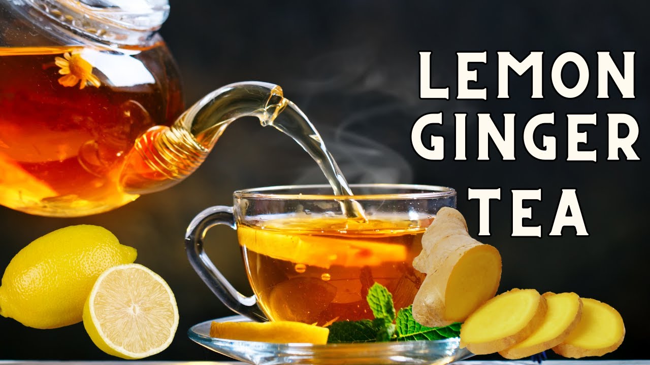 Herbal remedies for cold and flu with warm ginger lemon tea for cough relief