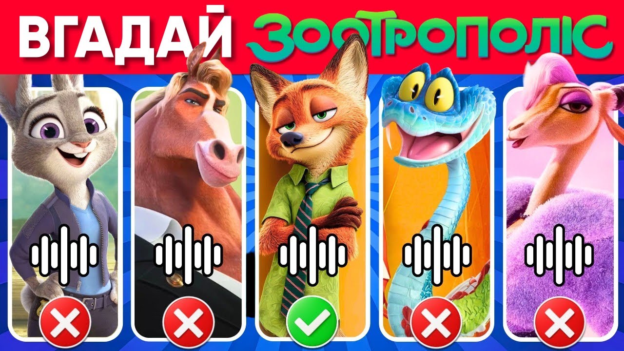 Вгадай Голос! 🐾 Мультфільм «Зоотрополіс» 🔥 Джуді Гопс, Нік Вайлд, Джуді Гопс, Шеф Бого, Флеш