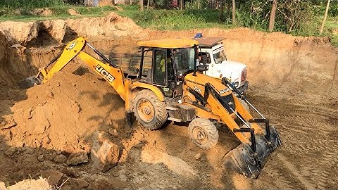JCB Backhoe Loader Working Video - JCB Dozer Cutting Soil in Village Area