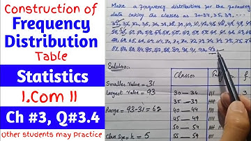 Solution of Q#3.4, Ch#3 I.Com II & B.ComI may practice Frequency Distribution in Business Statistics