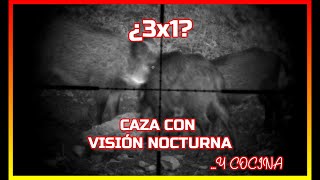 Caza de Jabalí en espera con escopeta y visor nocturno. Receta cocina. Cacería visión nocturna hog
