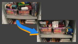 Simple fix to drooping plastic shelves: Broomsticks, in pieces!