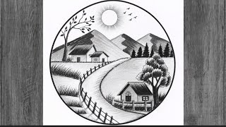 How to Draw a Beautiful Sunset Scene - Easy Pencil Landscape Drawing