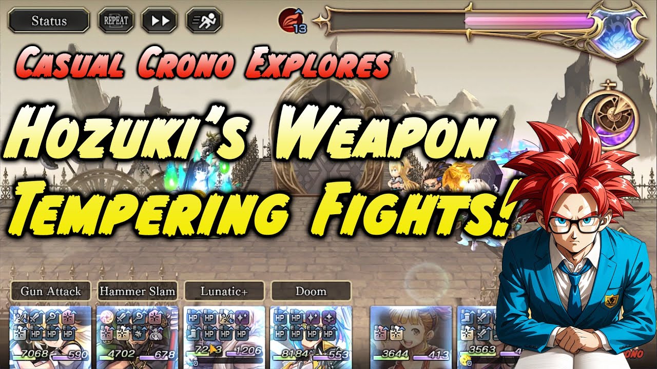 Обычный Кроно побеждает Хозуки в испытании на закалку оружия в Another Eden.