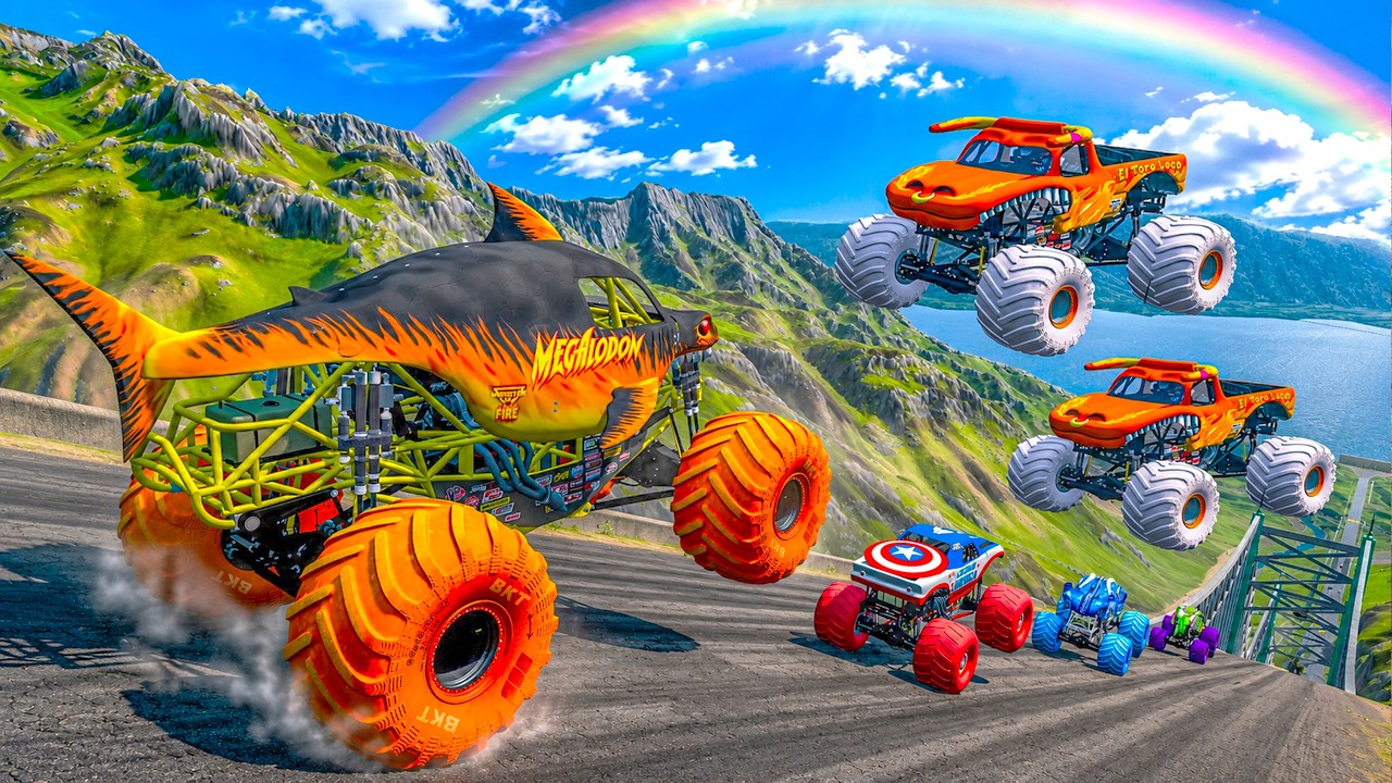 Big vs Small Monster Truck Jumps and Crashes in Jump Arena #64