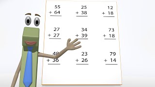 Kids in 1st and 2nd grade will learn about Double Digit Addition with Regrouping in this fun worksheet video. We have the 