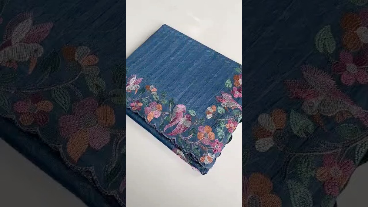 Pure Tussar Silk Saree – Floral & Bird Embroidery