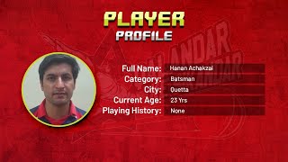 Hanan Achakzai 23 Yrs, Batsman From Quetta
