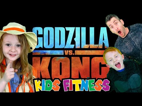 KING KONG VS. GODZILLA! Kids Workout, Fitness, PE! VIDEO GAME! FUN Kids Workout Video, Level Up!