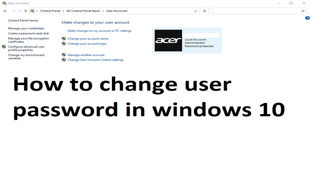 How to change user password in windows 10 - YouTube