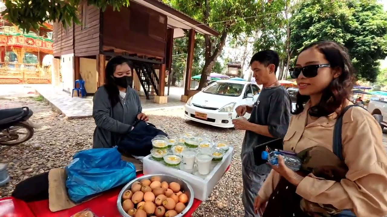 Visiting the temple in Laos with beautiful views. Release the fish into the wild.