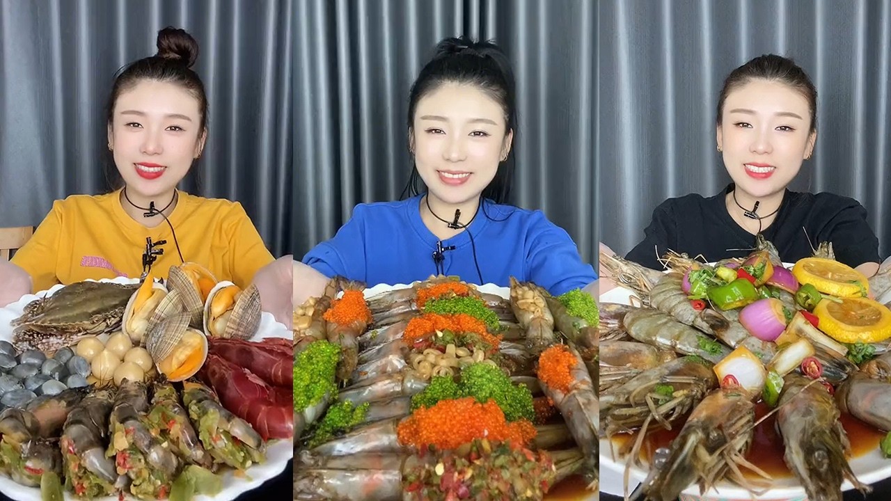 Fish Roe Stuffing 【MUKBANG】Shrimp crab and snail assorted platter + fish roe stuffed ...