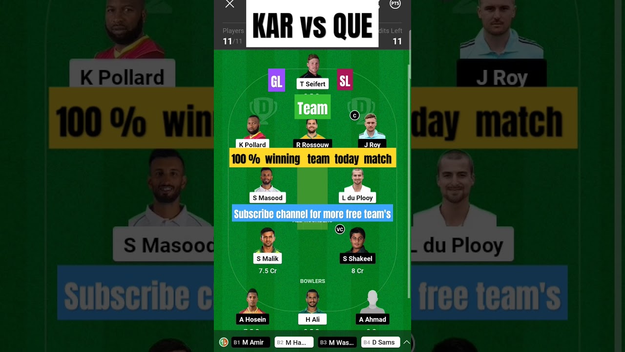 KAR vs QUE dream 11 team today match | PSL dream 11 team | live match | 