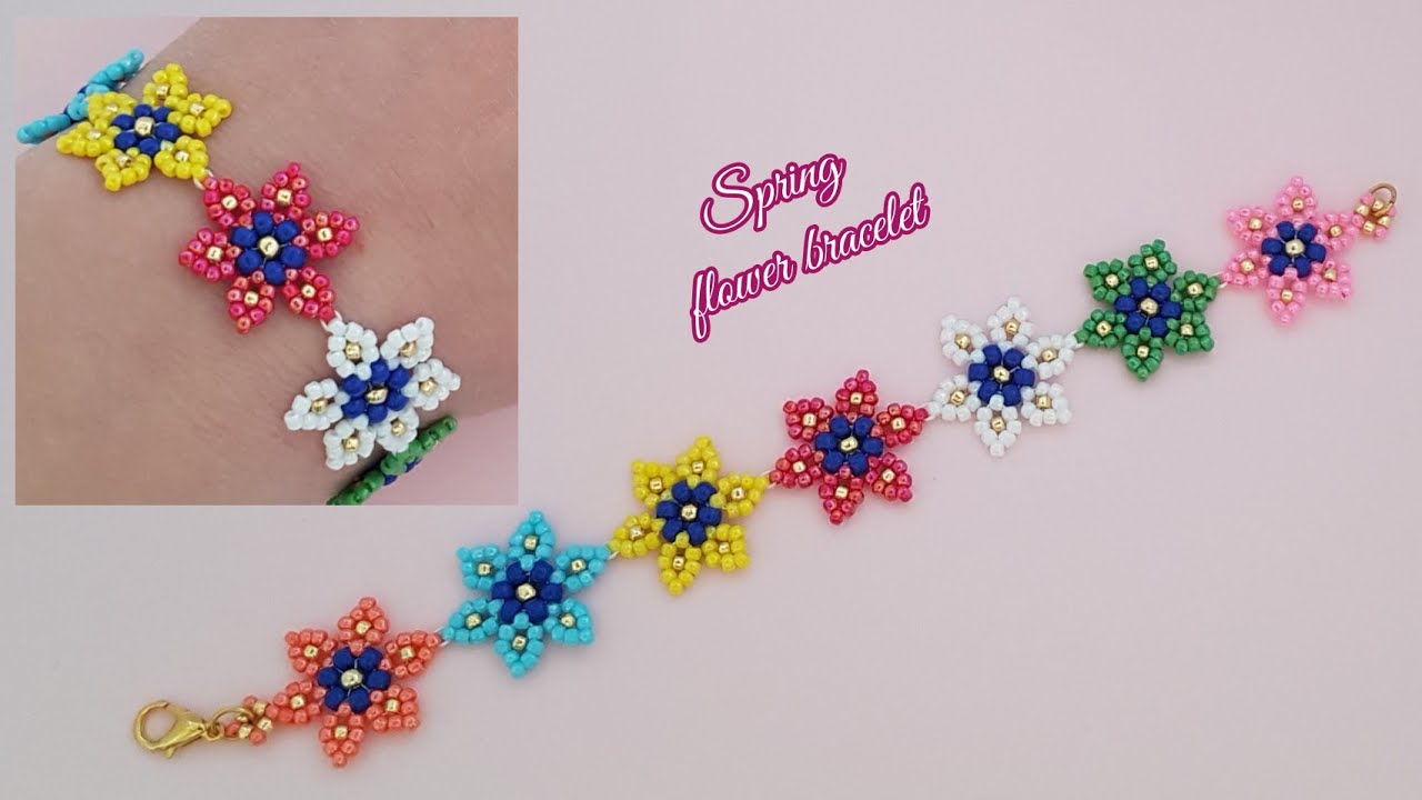 Spring flower bracelet/Colorful seed beads bracelet/Easy bracelet making at home/Diy Beading