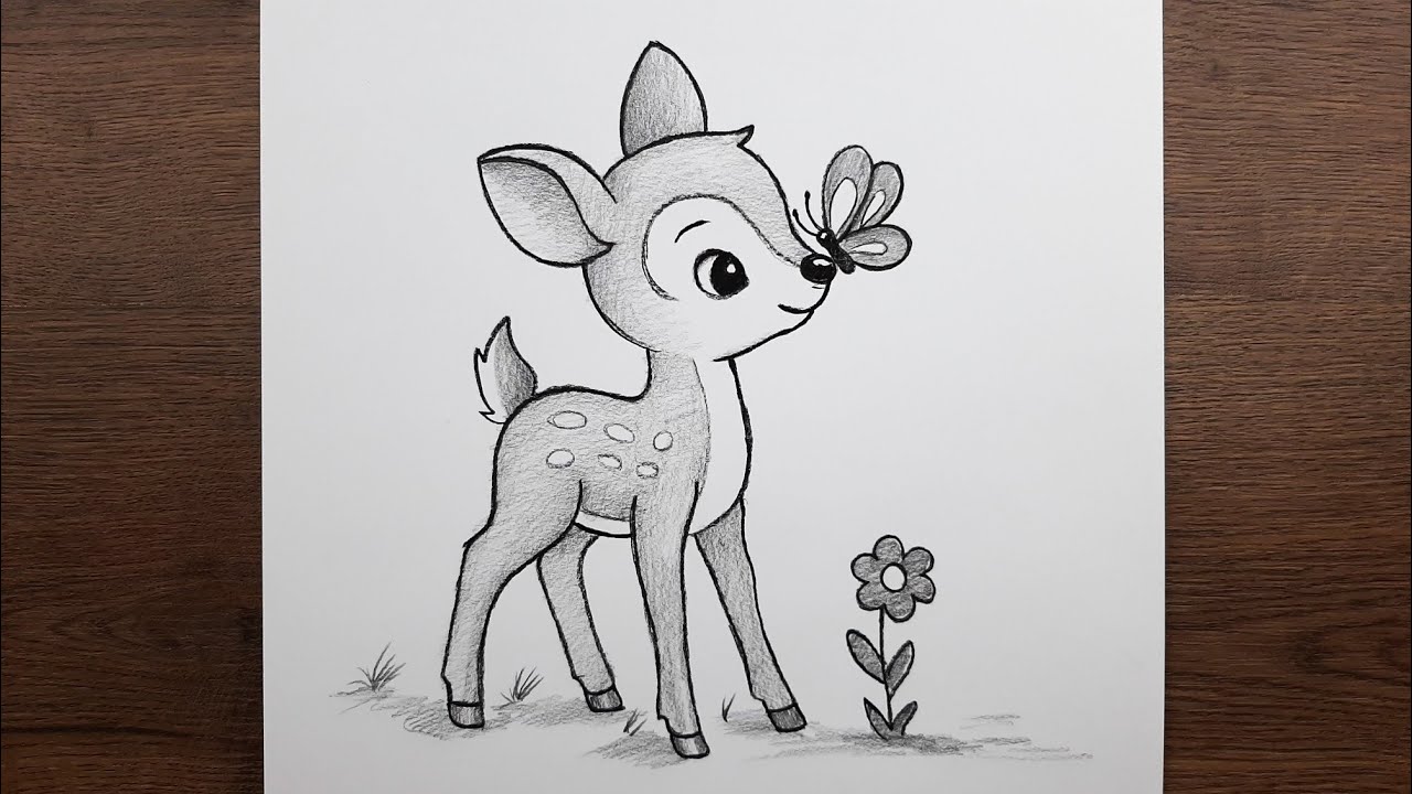 Kolay karakalem sevimli ceylan resmi çizimi, Yeni başlayanlar için adım adım öğretici çizim