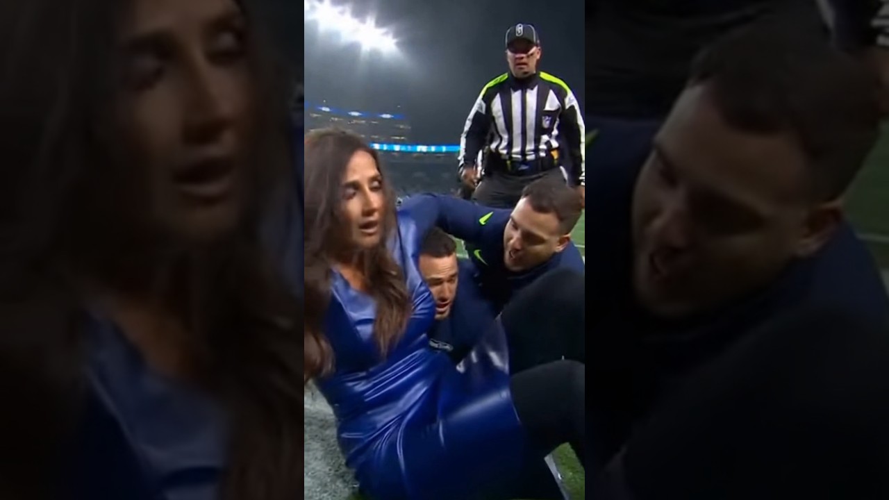 NFL reporter gets smoked with a football on the sidelines interviewing a player