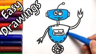 Easy Drawings | How to Draw Cute Robot | Draw Step by Step | Kawaii Drawings