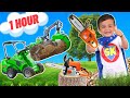 Super krew compilation with kids toy truck lawn mower chainsaw garbage truck excavator tractor