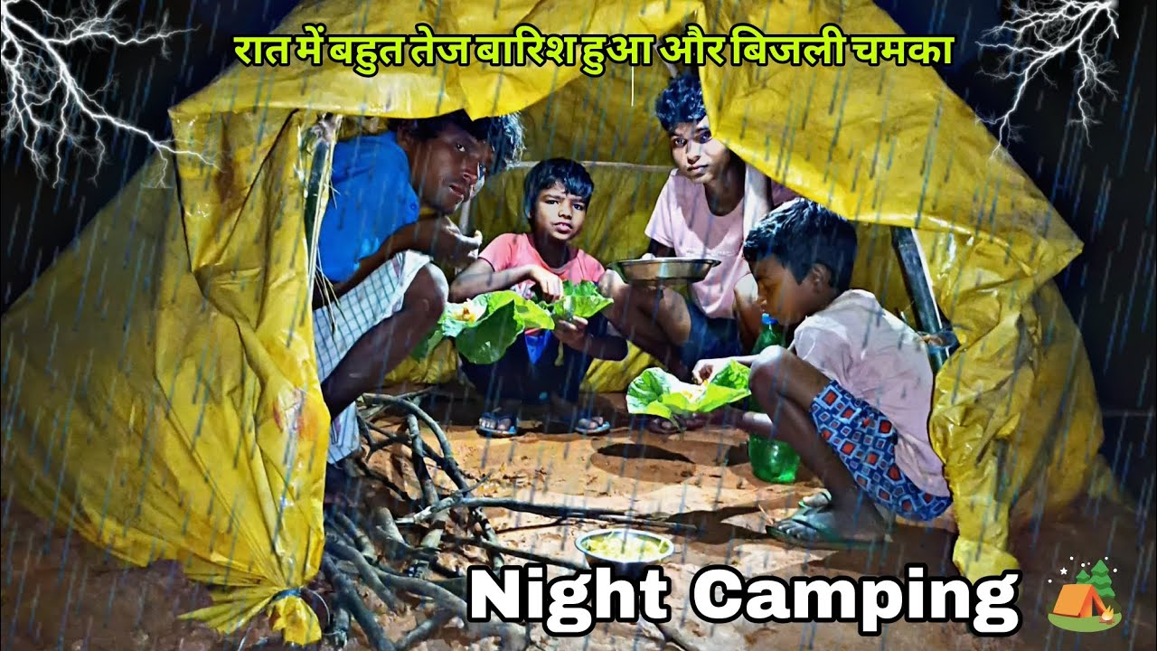  Night camping 🏕️ Group Camping with friends| Survival shelter Building house camping video| india 