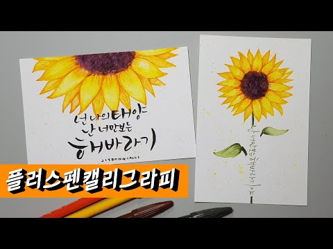 [플러스펜캘리그라피] 너만 보는 해바라기♡ Drawing Sunflower with pens #플러스펜그림 #플러스펜수채화 #캘리그라피