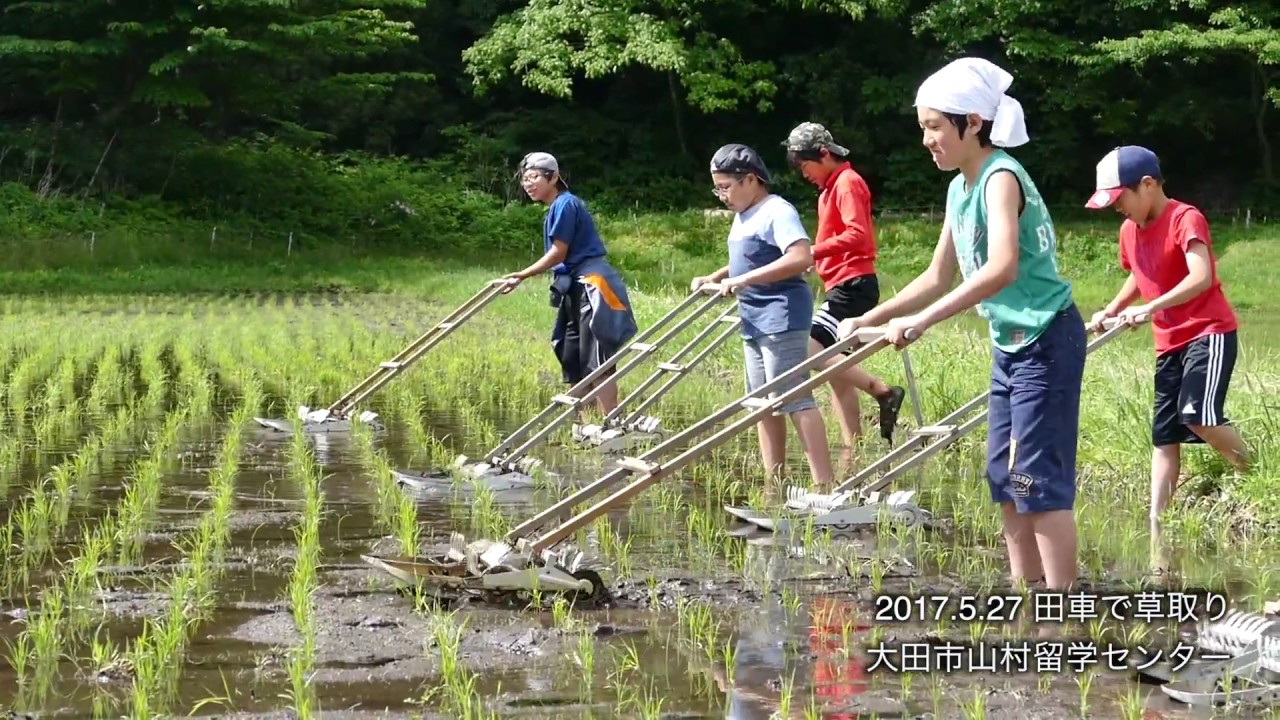 田車で草取り 大田市山村留学センター