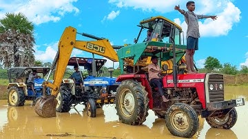 JCB 3DX Loading Mud in TATA Tippers & Tractors | Swaraj 855 FE | New Holland 3630 | 4x4 Thar | Truck