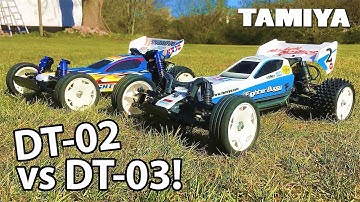 Tamiya DT-03 Neo Fighter Buggy vs Tamiya DT-02 Desert Gator RC Cars - 