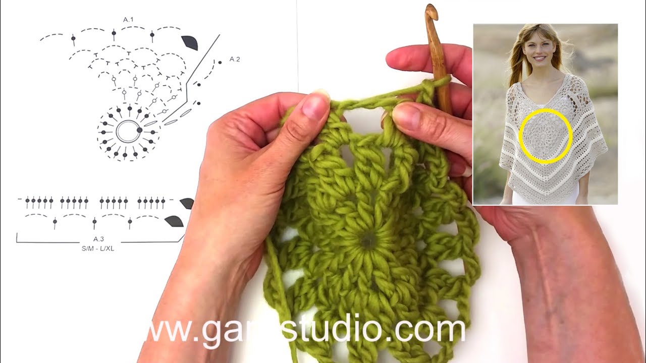 How to crochet a square for the poncho in DROPS 167-21