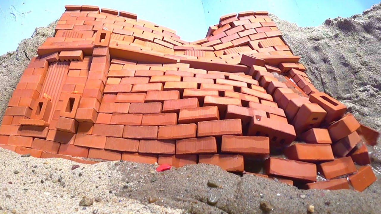 MINI MODEL DAM CONSTRUCTION FROM SAND AND MINI BRICKS FAILURE - YouTube