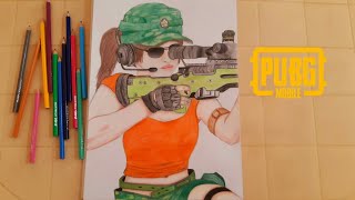 رسم شخصية الفتاة في لعبة ببجي موبايل||Drawing the character of the girl in the game pubg Mobile