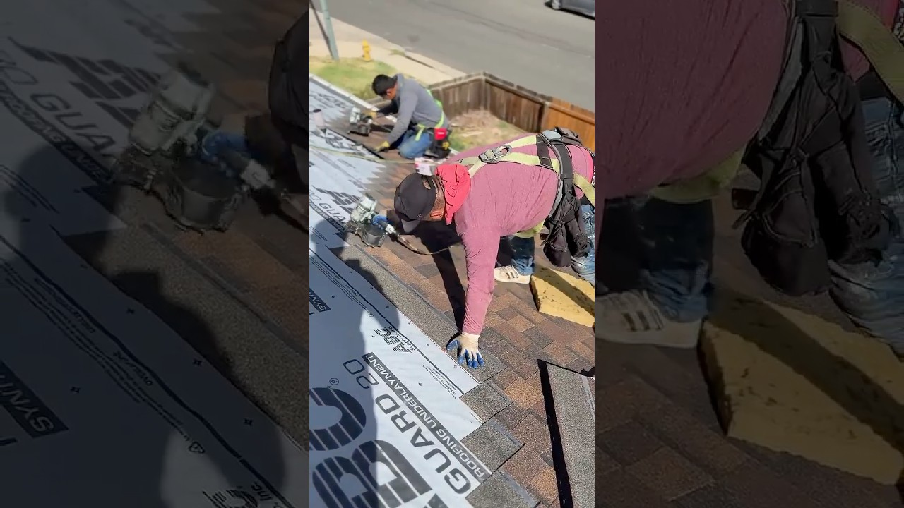 Roofers perfectly nailing shingles!🏡 