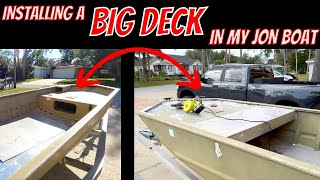 Ultimate Gigging Boat #2  Installing a NEW DECK In My Jon Boat  Raising and Welding The Front Deck