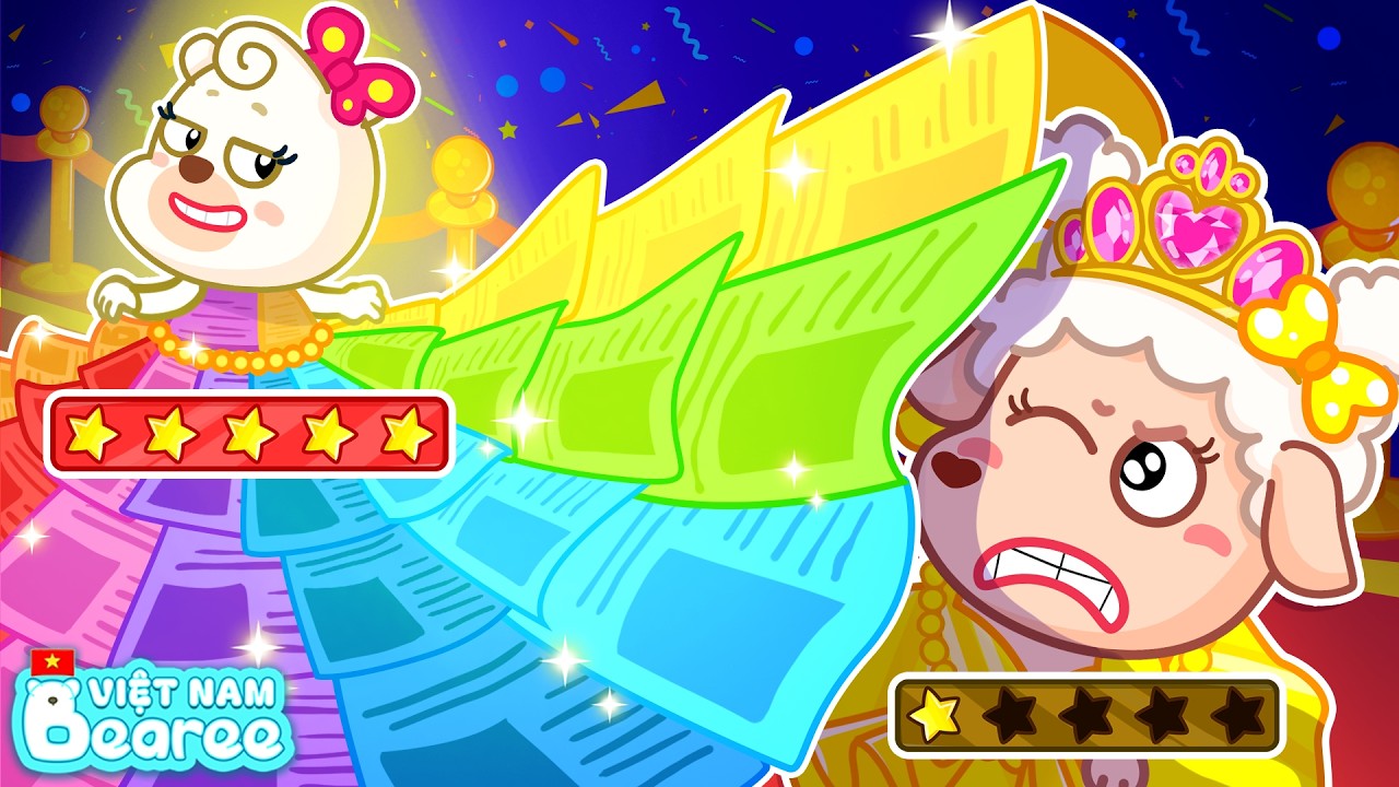 Bonnie Chế Váy Cầu Vồng Làm Từ Giấy Báo Cũ Để Đi Thi Hoa Hậu! | Bearee - Hoạt Hình Thiếu Nhi