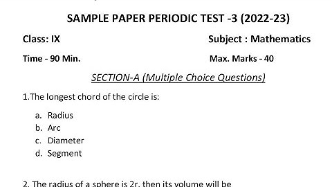 Class-9 Maths PT-3 / Sample Question Paper of SST PERIODIC TEST-3 for Kendriya Vidyalaya KV Students