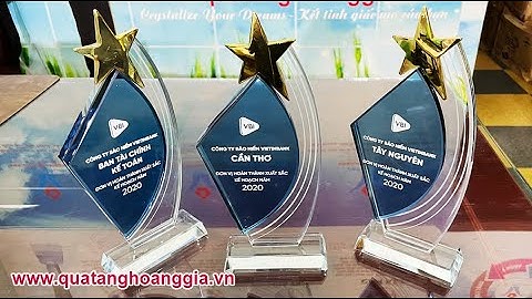 Biểu trưng pha lê khen thưởng biểu tượng sen xanh gắn sao kim loại