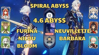 C0 Furina Nilou Bloom | C0 Neuvillette Hypercarry | Spiral Abyss 4.6 Floor 12 | Genshin Impact