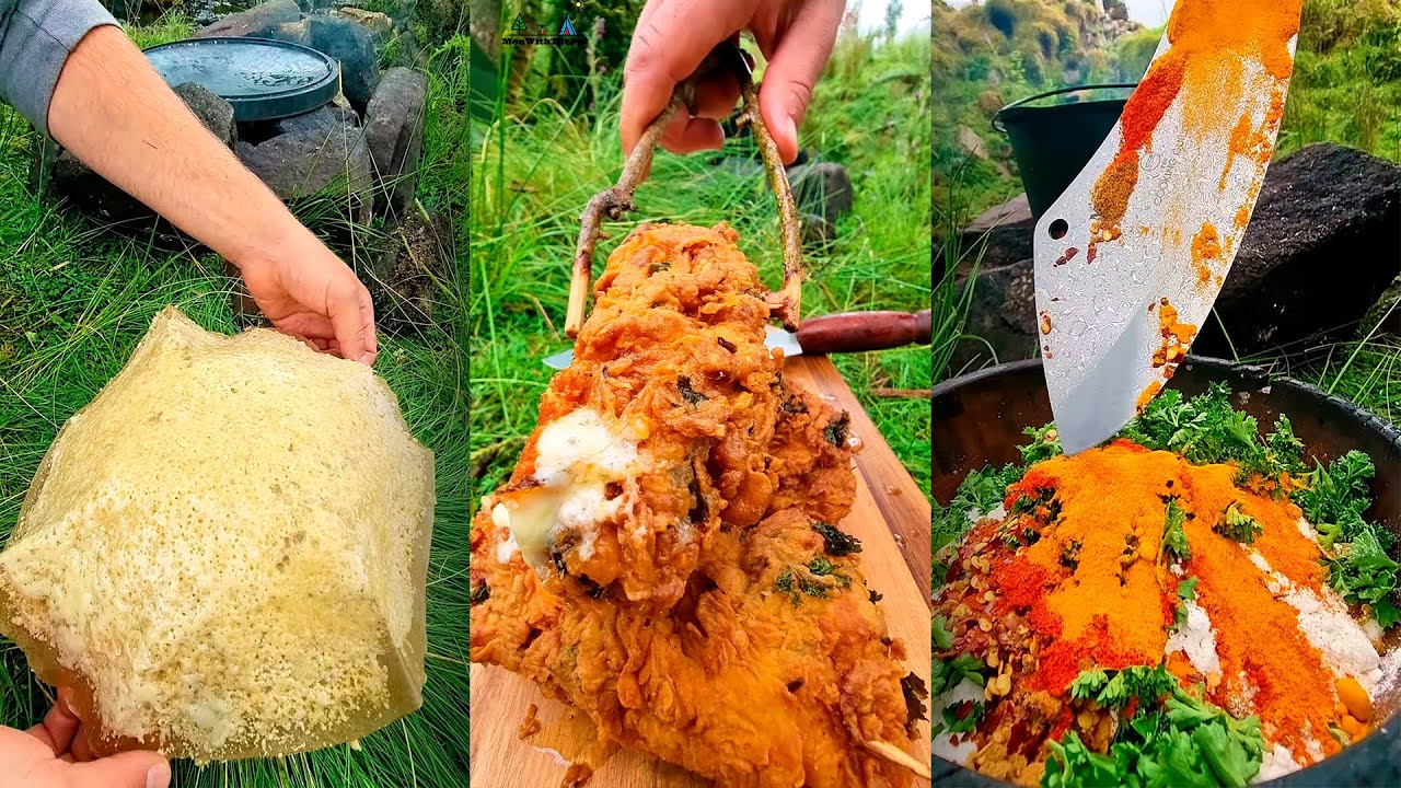 Cooking Crispy Cheesy Chicken Served in a Bowl with Parmesan in the Wild ? ASMR FOOD COOKING OUTDOOR