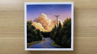 Daily challenge #182 / Acrylic / Sunset On A Country Road