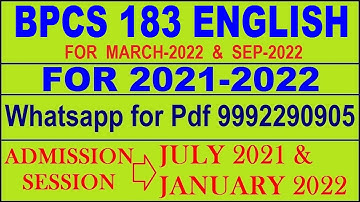 BPCS 183 Solved Assignment 2021-22 in English Pdf @20rs 9992290905.
