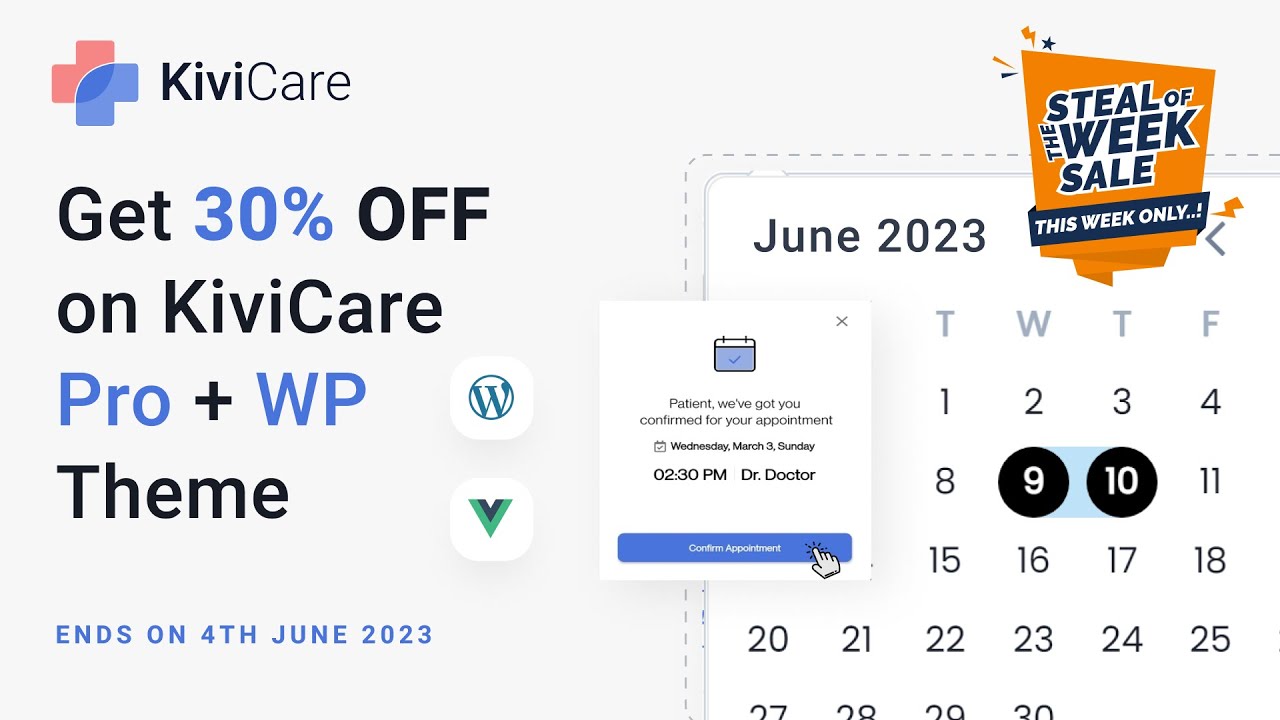 Get 30% Off On KiviCare Pro & WordPress Theme on Steal Week Sale! | Iqonic Design