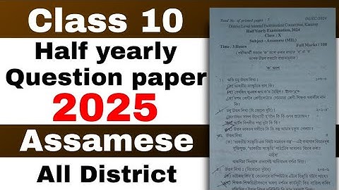 Class 10 half yearly Assamese MIL question paper 2025 All district common SEBA/ASSEB new pattern